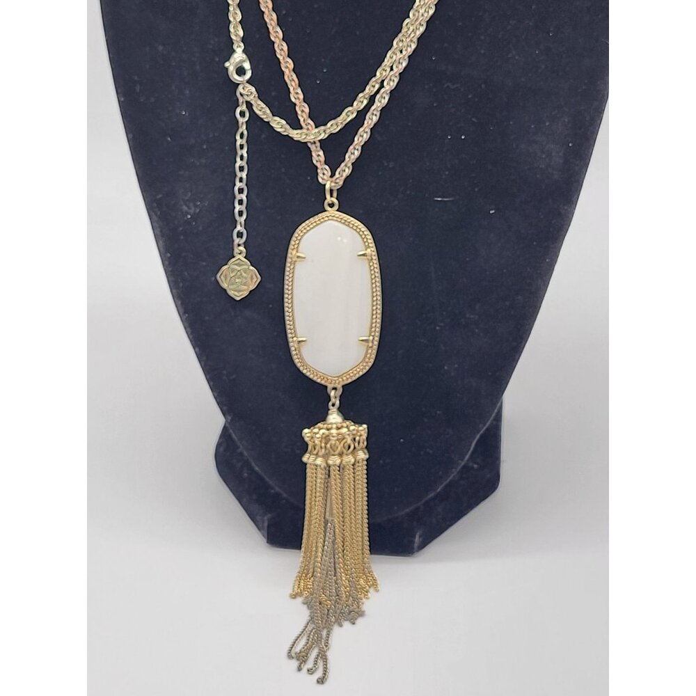 KENDRA SCOTT LONG PENDANT TASSEL NECKLACE IVORY PEARL GOLD TONE - Picture 4 of 13